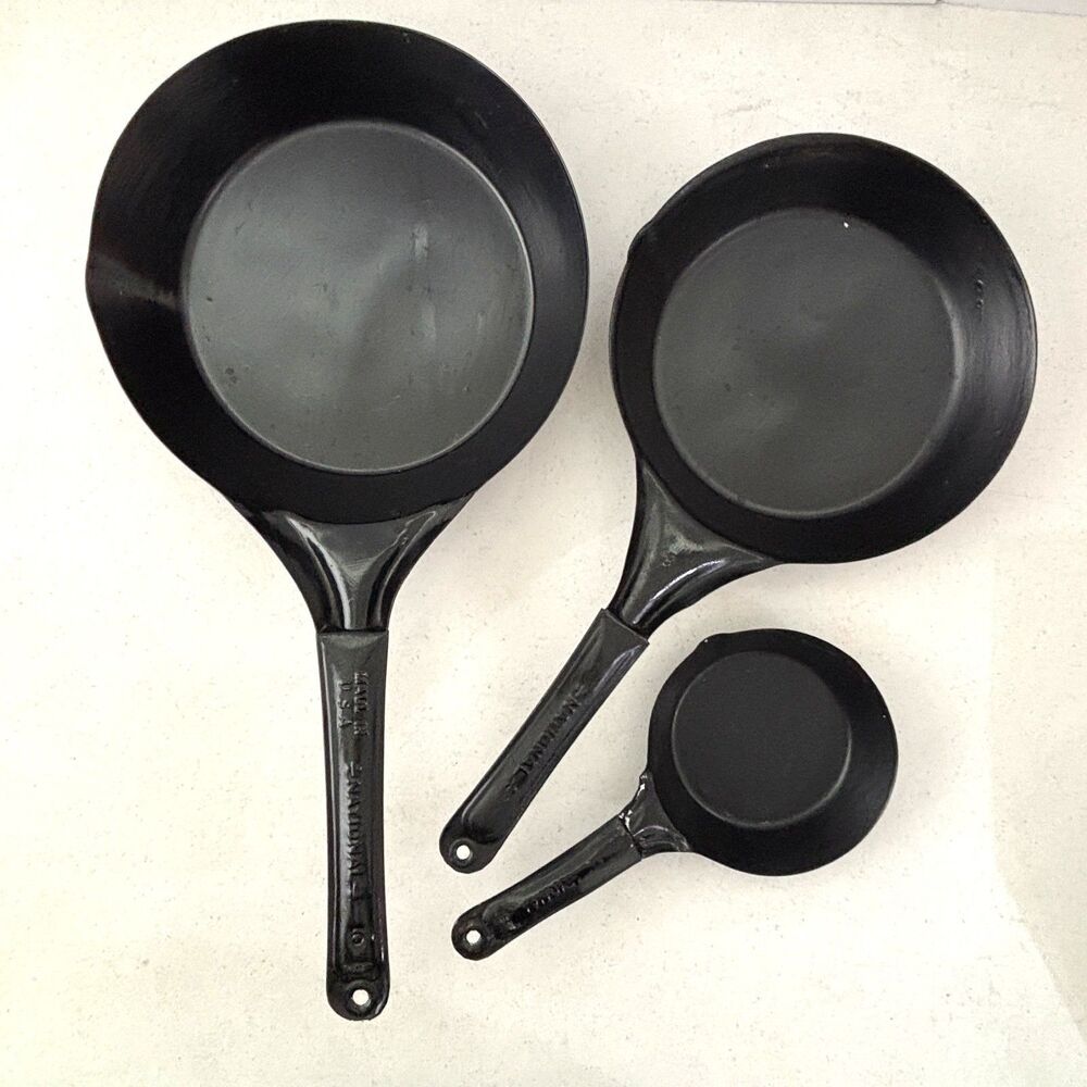 Vintage National Cold Handle Steel Cowboy Skillets Camping Frying Pans